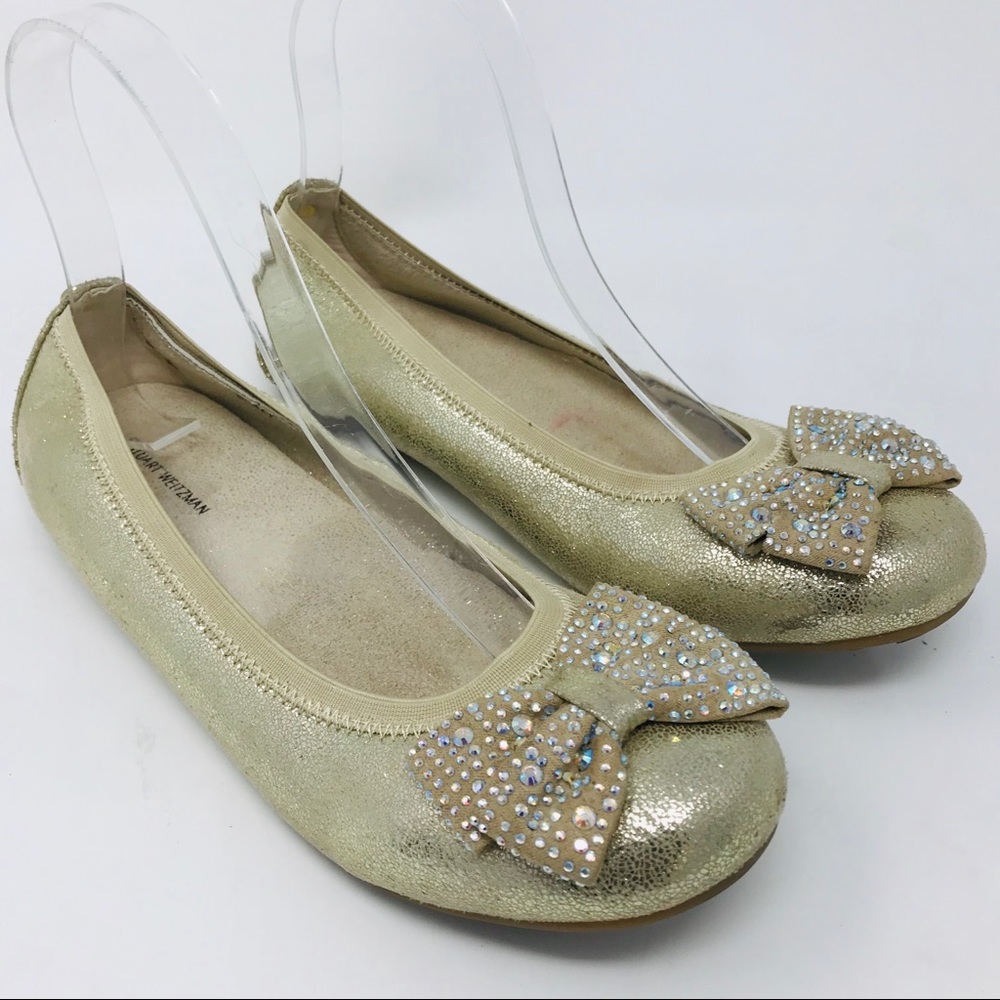 Stuart Weitzman Women’s Shoes Size 5 Gold Metallic Bow Ballet Flats Party